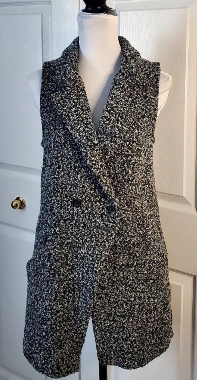 BCBGeneration Womens Sweater Vest Multi-color Tweed Long Sleeveless Coat Sz S